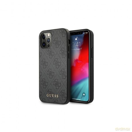 Guess nakładka do iPhone 12 Pro Max 6,7" GUHCP12LG4GFGR hardcase PU 4G Metal Gold Logo szara