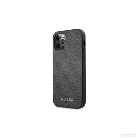 Guess nakładka do iPhone 12 Pro Max 6,7" GUHCP12LG4GFGR hardcase PU 4G Metal Gold Logo szara