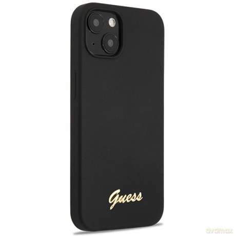 Guess nakładka do iPhone 13 6,1" GUHCP13MLSLMGBK czarna hard case Liquid Silicone Script Gold Metal Logo