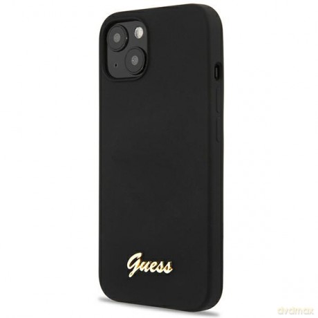 Guess nakładka do iPhone 13 6,1" GUHCP13MLSLMGBK czarna hard case Liquid Silicone Script Gold Metal Logo