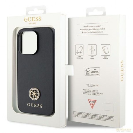 Guess nakładka do iPhone 13 Pro 6,1" GUHCP13LPS4DGPK czarna HC PU 4G Metal Logo Strass