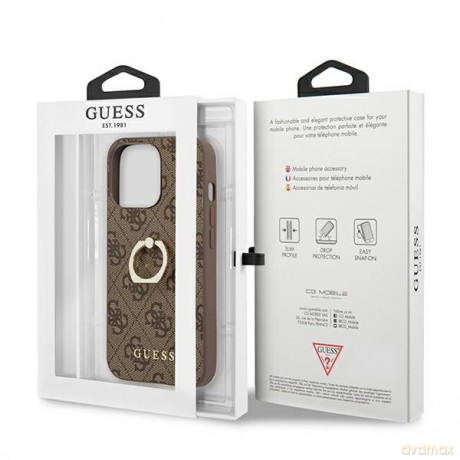 Guess nakładka do iPhone 13 Pro Max 6,7" GUHCP13X4GMRBR brązowa HC PU 4G Ring