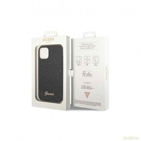 Guess nakładka do iPhone 14 6,1" GUHCP14SHGGSHK czarna PC/TPU Glitter Flakes case Script Metal Logo