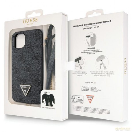 Guess nakładka do iPhone 14 6,1" GUHCP14SP4TDSCPK czarna HC PU Leather Metal Logo Strass Crossbody