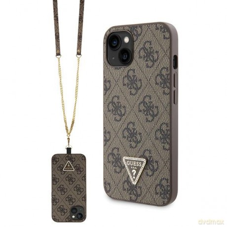 Guess nakładka do iPhone 14 6,1" GUHCP14SP4TDSCPW brązowa HC PU Leather Metal Logo Strass Crossbody