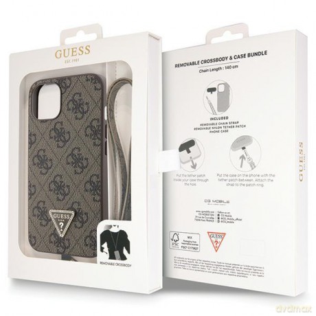 Guess nakładka do iPhone 14 6,1" GUHCP14SP4TDSCPW brązowa HC PU Leather Metal Logo Strass Crossbody