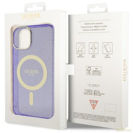Guess nakładka do iPhone 14 6,1" GUHMP14SHCMCGU fioletowa hardcase Magsafe IML Glitter Gold