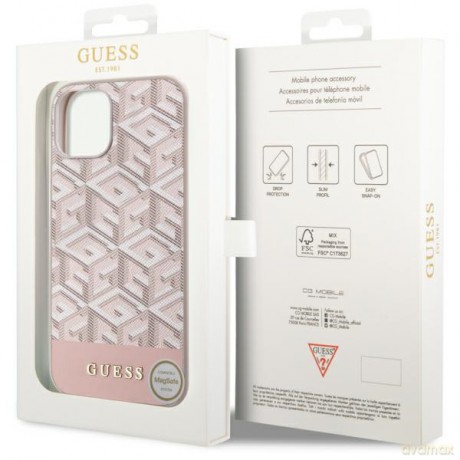 Guess nakładka do iPhone 14 6,1" GUHMP14SHGCFSEP różowa harcase Magsafe Gcube PU Stripes