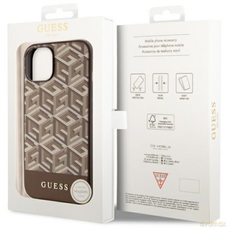 Guess nakładka do iPhone 14 6,1" GUHMP14SHGCFSEW brązowa hardcase Magsafe Gcube PU Stripes