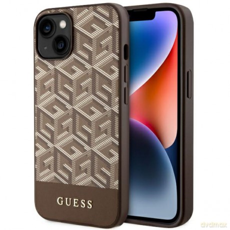 Guess nakładka do iPhone 14 6,1" GUHMP14SHGCFSEW brązowa hardcase Magsafe Gcube PU Stripes