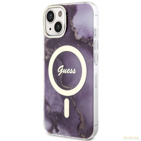 Guess nakładka do iPhone 14 6,1" GUHMP14SHTMRSU purpurowa hard case Golden Marble MagSafe