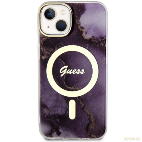 Guess nakładka do iPhone 14 6,1" GUHMP14SHTMRSU purpurowa hard case Golden Marble MagSafe