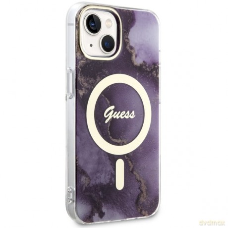 Guess nakładka do iPhone 14 6,1" GUHMP14SHTMRSU purpurowa hard case Golden Marble MagSafe