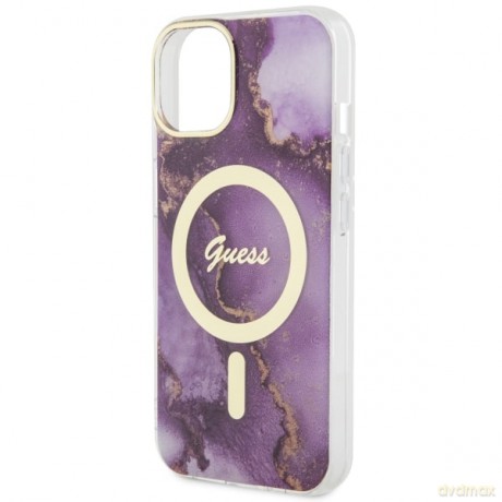 Guess nakładka do iPhone 14 6,1" GUHMP14SHTMRSU purpurowa hard case Golden Marble MagSafe