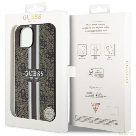 Guess nakładka do iPhone 14 6,1" GUHMP14SP4RPSW brązowa harcase Magsafe 4G Printed Stripes