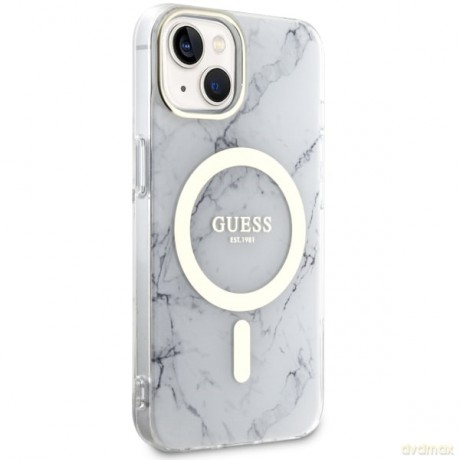 Guess nakładka do iPhone 14 6,1" GUHMP14SPCUMAH biała hard case Marble MagSafe