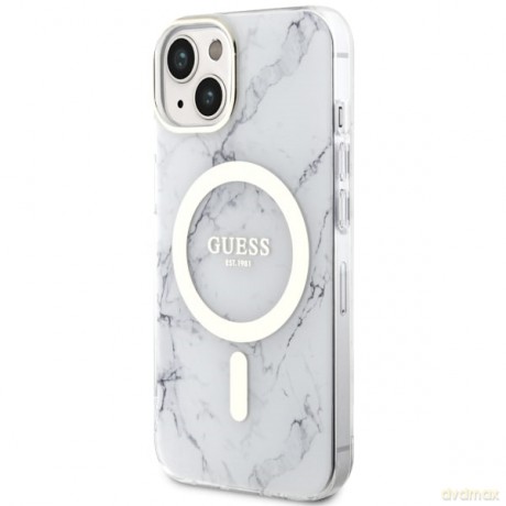 Guess nakładka do iPhone 14 6,1" GUHMP14SPCUMAH biała hard case Marble MagSafe