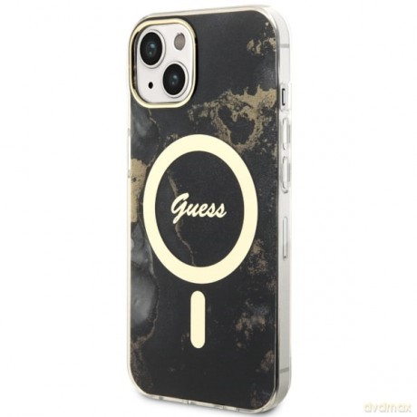 Guess nakładka do iPhone 14 Plus 6,7" GUHMP14MHTMRSK czarna hard case Golden Marble MagSafe
