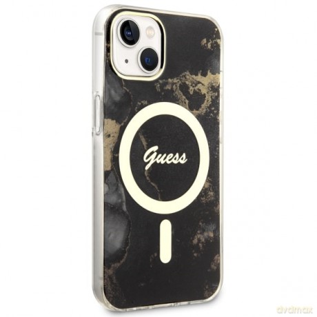 Guess nakładka do iPhone 14 Plus 6,7" GUHMP14MHTMRSK czarna hard case Golden Marble MagSafe