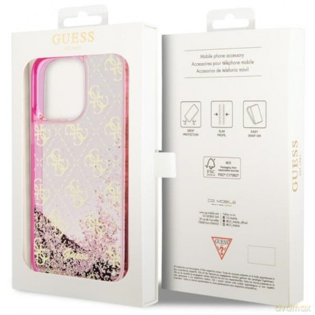 Guess nakładka do iPhone 14 Pro 6,1" GUHCP14LLC4PSGP różowa hardcase Liquid Glitter 4G Translucent