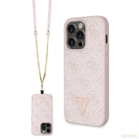 Guess nakładka do iPhone 14 Pro 6,1" GUHCP14LP4TDSCPP różowa HC PU Leather Metal Logo Strass Crossbody