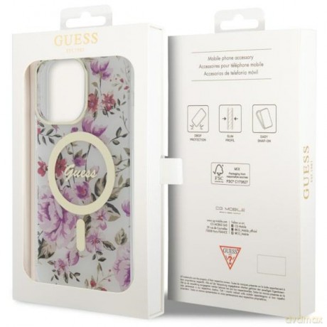 Guess nakładka do iPhone 14 Pro 6,1" GUHMP14LHCFWST transparentna hardcase Magsafe IML Flower