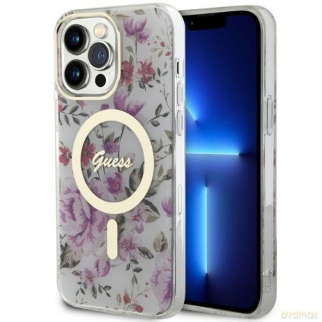 Guess nakładka do iPhone 14 Pro 6,1" GUHMP14LHCFWST transparentna hardcase Magsafe IML Flower