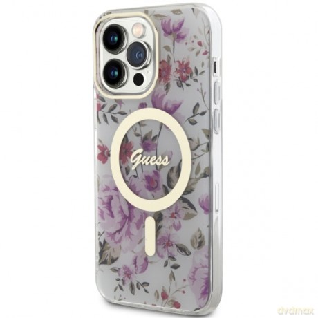 Guess nakładka do iPhone 14 Pro 6,1" GUHMP14LHCFWST transparentna hardcase Magsafe IML Flower