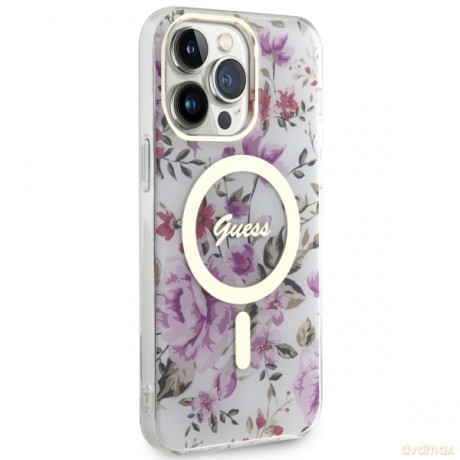 Guess nakładka do iPhone 14 Pro 6,1" GUHMP14LHCFWST transparentna hardcase Magsafe IML Flower