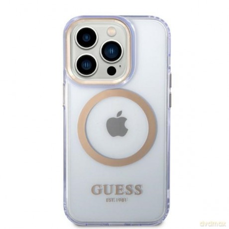 Guess nakładka do iPhone 14 Pro 6,1" GUHMP14LHTCMU fioletowa HC Magsafe Gold Outline Translucent