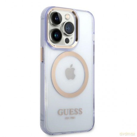 Guess nakładka do iPhone 14 Pro 6,1" GUHMP14LHTCMU fioletowa HC Magsafe Gold Outline Translucent