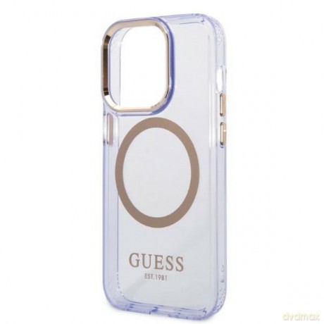 Guess nakładka do iPhone 14 Pro 6,1" GUHMP14LHTCMU fioletowa HC Magsafe Gold Outline Translucent