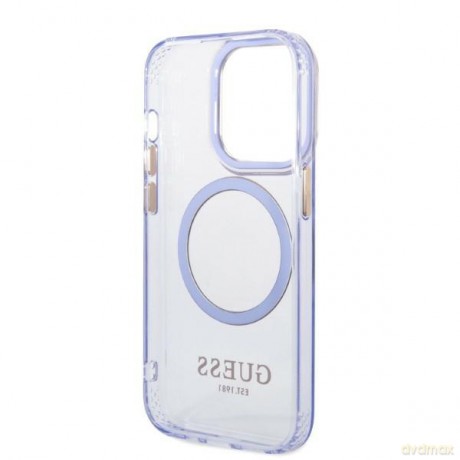 Guess nakładka do iPhone 14 Pro 6,1" GUHMP14LHTCMU fioletowa HC Magsafe Gold Outline Translucent