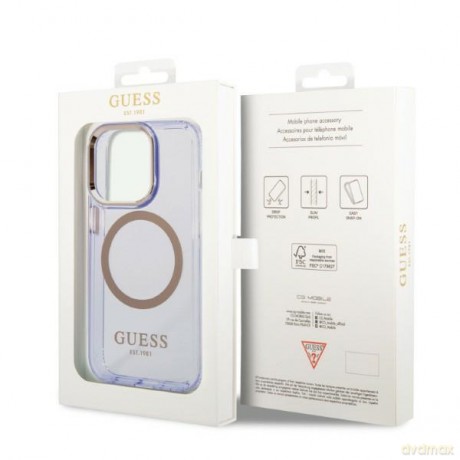 Guess nakładka do iPhone 14 Pro 6,1" GUHMP14LHTCMU fioletowa HC Magsafe Gold Outline Translucent