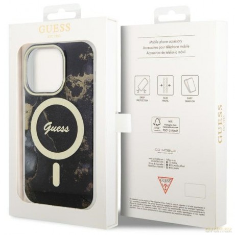 Guess nakładka do iPhone 14 Pro 6,1" GUHMP14LHTMRSK czarna hard case Golden Marble MagSafe