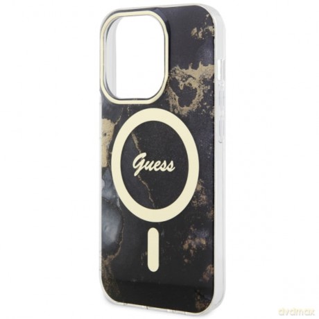 Guess nakładka do iPhone 14 Pro 6,1" GUHMP14LHTMRSK czarna hard case Golden Marble MagSafe