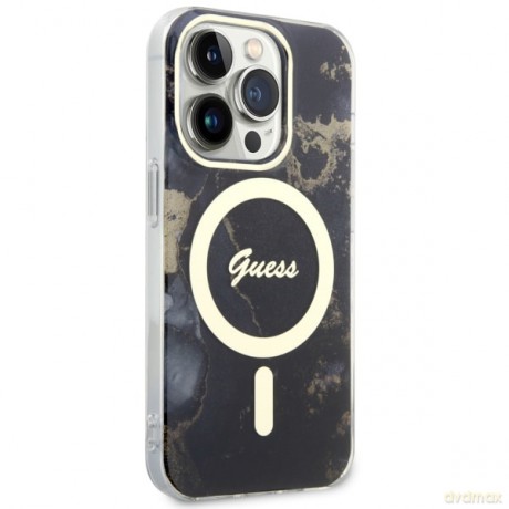 Guess nakładka do iPhone 14 Pro 6,1" GUHMP14LHTMRSK czarna hard case Golden Marble MagSafe