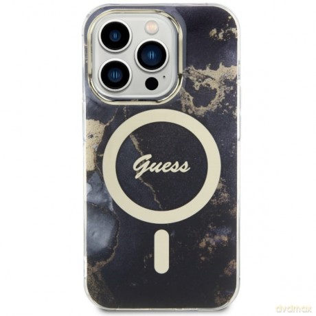 Guess nakładka do iPhone 14 Pro 6,1" GUHMP14LHTMRSK czarna hard case Golden Marble MagSafe