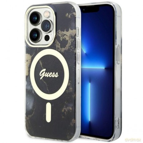 Guess nakładka do iPhone 14 Pro 6,1" GUHMP14LHTMRSK czarna hard case Golden Marble MagSafe