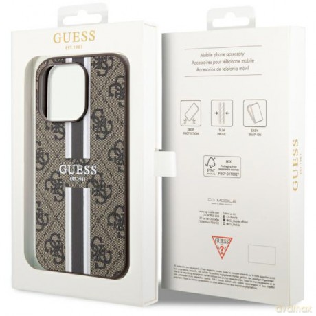 Guess nakładka do iPhone 14 Pro 6,1" GUHMP14LP4RPSW brązowa harcase Magsafe 4G Printed Stripes