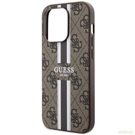 Guess nakładka do iPhone 14 Pro 6,1" GUHMP14LP4RPSW brązowa harcase Magsafe 4G Printed Stripes