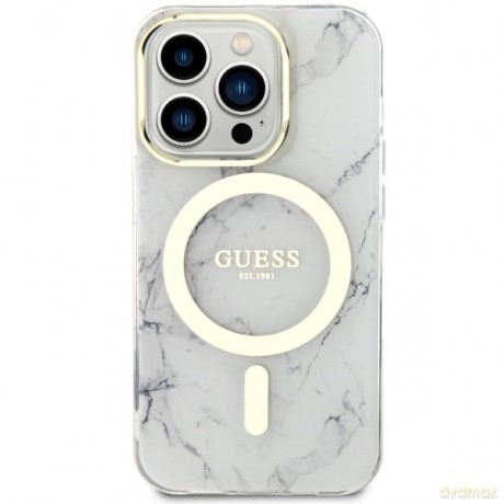 Guess nakładka do iPhone 14 Pro 6,1" GUHMP14LPCUMAH biała hard case Marble MagSafe