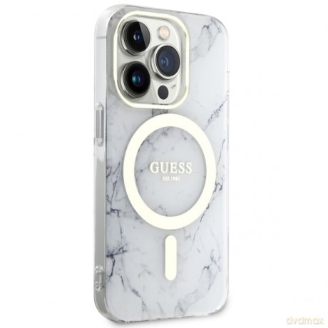 Guess nakładka do iPhone 14 Pro 6,1" GUHMP14LPCUMAH biała hard case Marble MagSafe