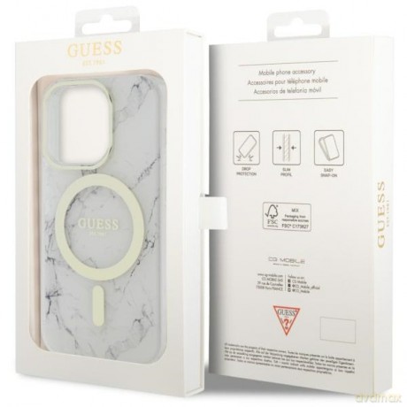 Guess nakładka do iPhone 14 Pro 6,1" GUHMP14LPCUMAH biała hard case Marble MagSafe