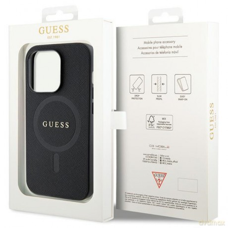 Guess nakładka do iPhone 14 Pro 6,1" GUHMP14LPSAHMCK czarna HC PU Saffiano Magsafe