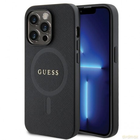 Guess nakładka do iPhone 14 Pro 6,1" GUHMP14LPSAHMCK czarna HC PU Saffiano Magsafe