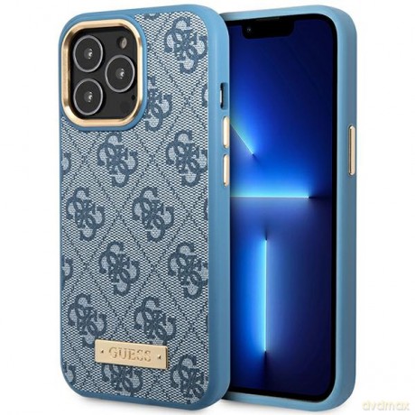 Guess nakładka do iPhone 14 Pro 6,1" GUHMP14LU4GPRB niebieska hard case 4G Logo Plate MagSafe