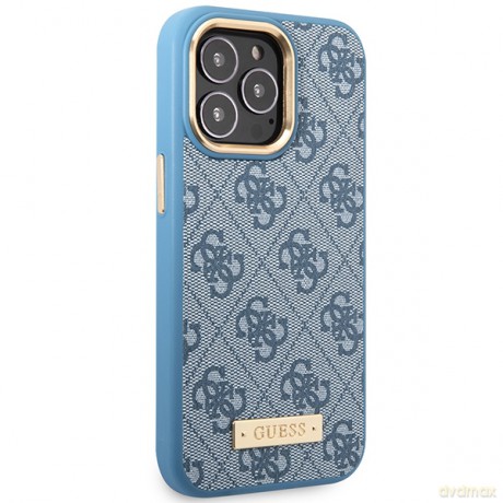 Guess nakładka do iPhone 14 Pro 6,1" GUHMP14LU4GPRB niebieska hard case 4G Logo Plate MagSafe