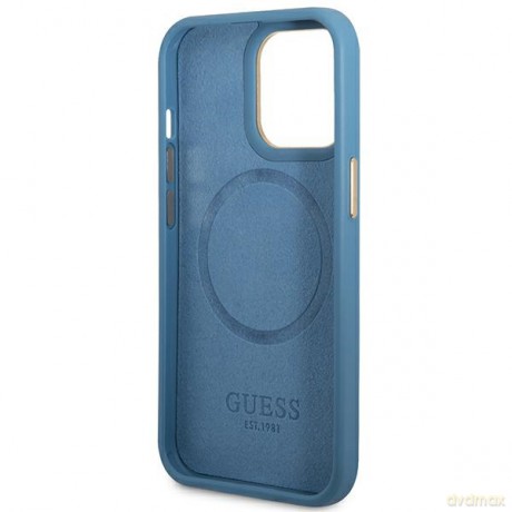 Guess nakładka do iPhone 14 Pro 6,1" GUHMP14LU4GPRB niebieska hard case 4G Logo Plate MagSafe