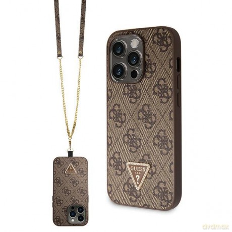 Guess nakładka do iPhone 14 Pro 6,7" GUHCP14LP4TDSCPW brązowa HC PU Leather Metal Logo Strass Crossbody
